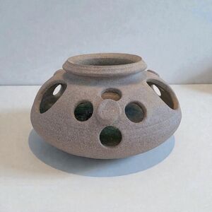 Dun Caoin (Chaoin) Ireland Pottery Clay & Aqua Crackle Glass Flower Frog
